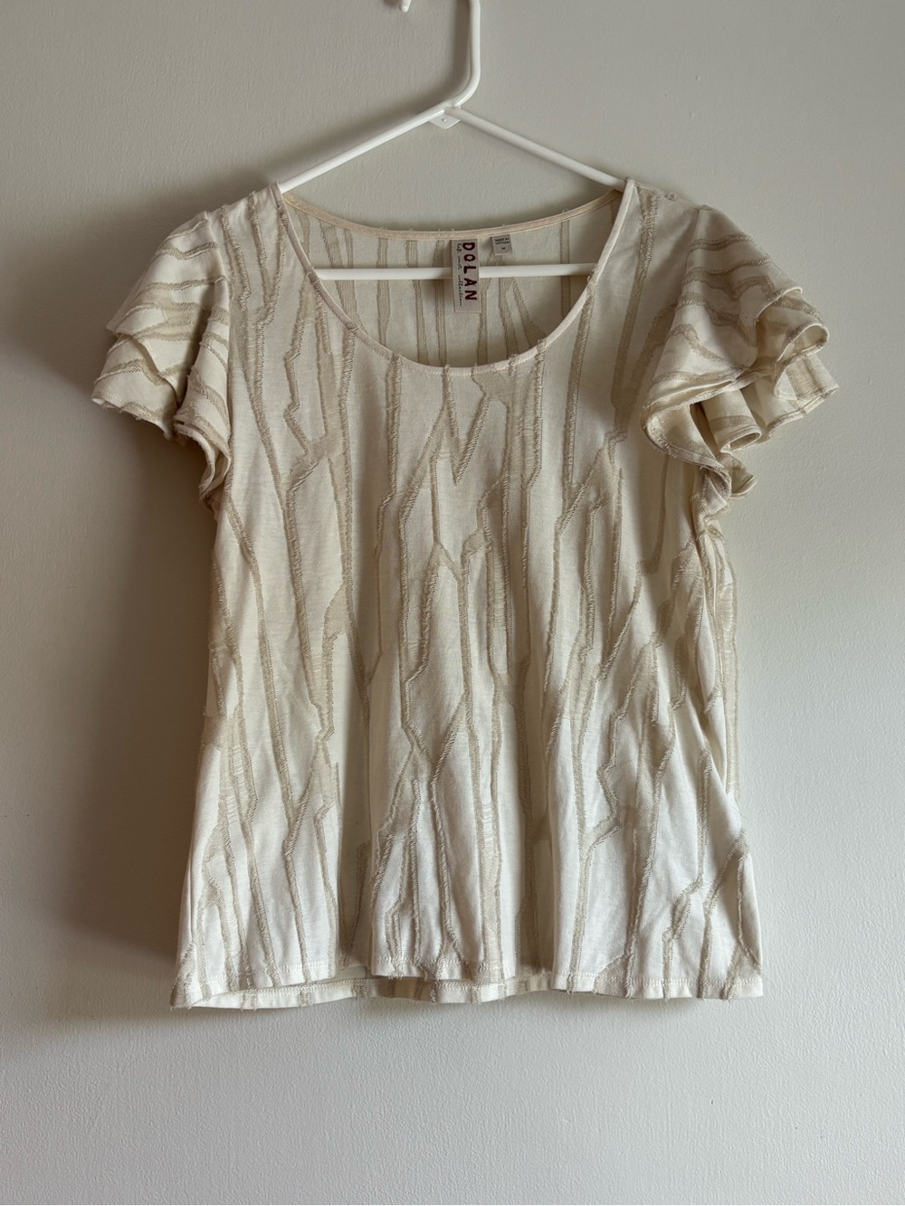 dolan Cream Short Sleeve Scoop Neck Top with Subtle Stripe Texture